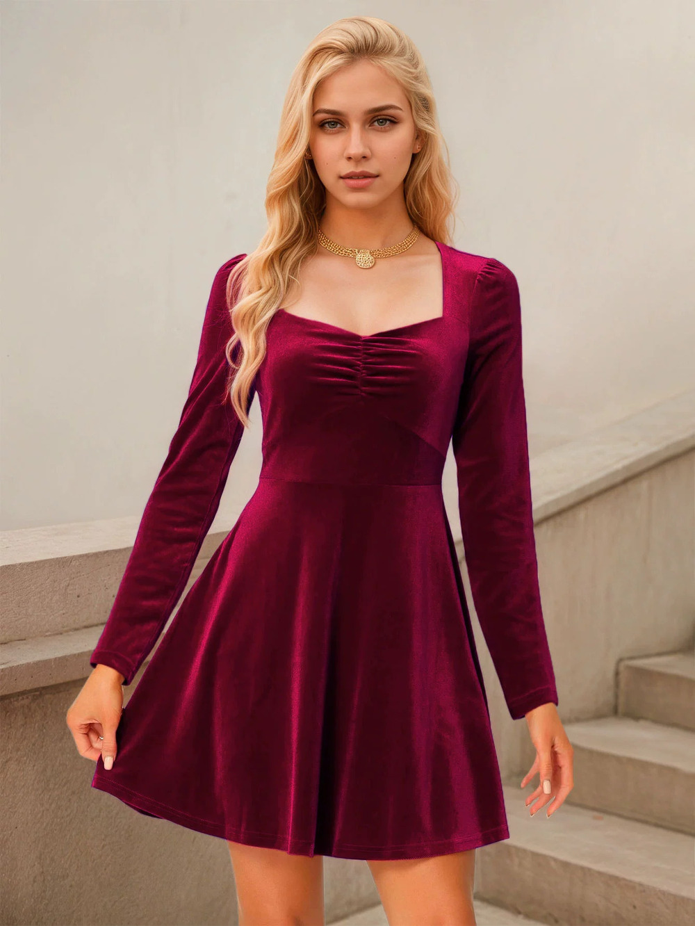 ZARA Wine Red Velvet Slim Fit Short Dress Spring Summer Elegant